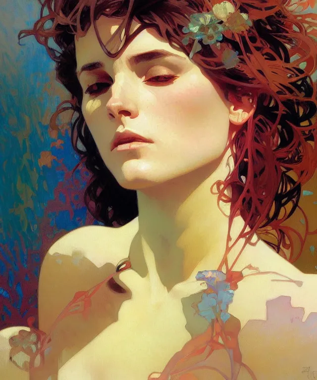 Prompt: beautiful woman painting by greg ruthowski, alphonse mucha, henry ascensio, craig mullins, intricate and detailed