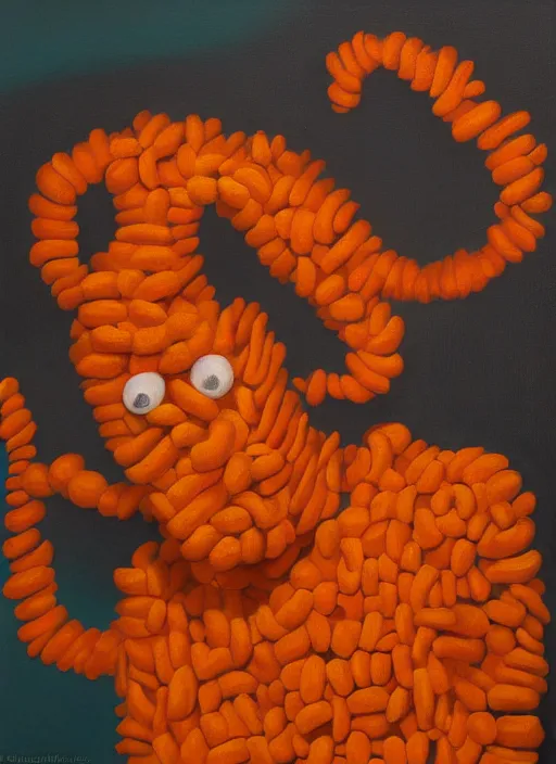 Image similar to cheeto man, extremely detailed, painting in the style of rene margitte, surrealist