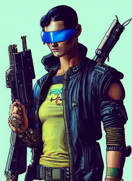 Image similar to cyberpunk mercenary. portrait by stonehouse and mœbius and will eisner and gil elvgren and pixar. realistic proportions. cyberpunk 2 0 7 7, apex, blade runner 2 0 4 9 concept art. cel shading. attractive face. thick lines.