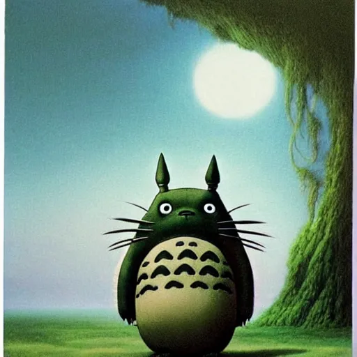 Image similar to Totoro staring, Studio Ghibli, Zdzisław Beksiński