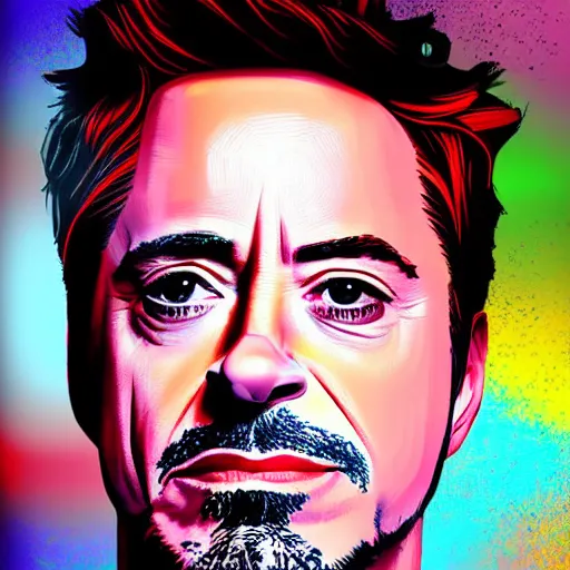 Image similar to portrait of robert downey jr, highly detailed, centered, solid color background, digital painting