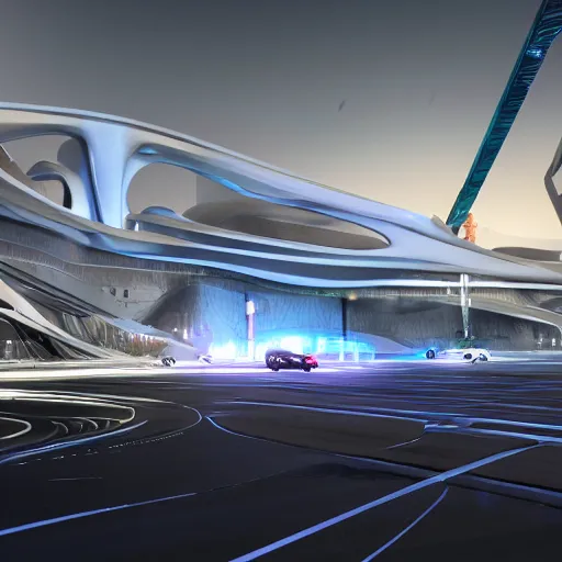 Image similar to sci-fi cars in center and wall near structure on the coronation of napoleon painting and digital billboard in the middle and everything in style of zaha hadid and suprematism forms unreal engine 5 keyshot octane artstation trending ultra high detail ultra photo realistic 8k 16k in plastic dark tilt shift