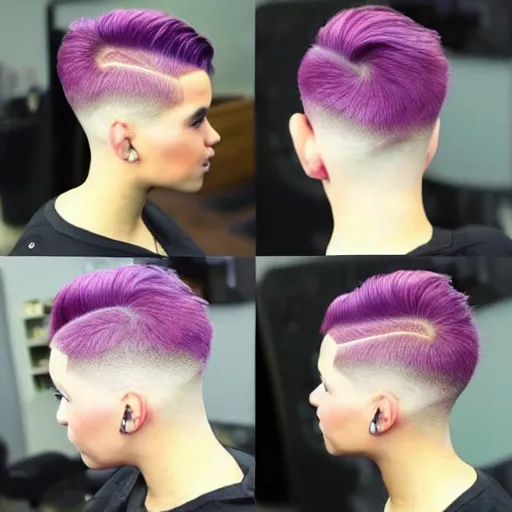 Image similar to female with short hair undercut with a fade, youtube thumbnail