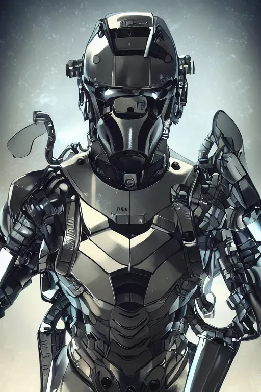 Image similar to cyber cyborg ninja mask helmet metal gear solid artic suit swat commando, global illumination ray tracing hdr fanart arstation by sung choi and eric pfeiffer and gabriel garza and casper konefal, a spectacular view cinematic rays of sunlight comic book illustration, by john kirby