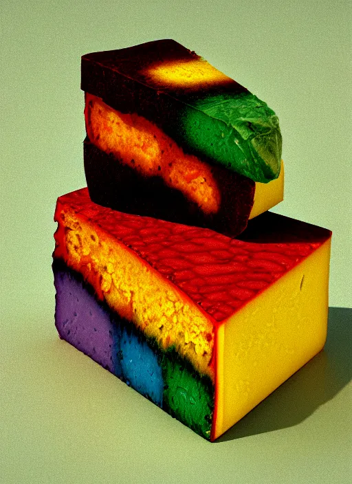 Prompt: rainbow piece of cheese, egon schiele, detailed, octane render