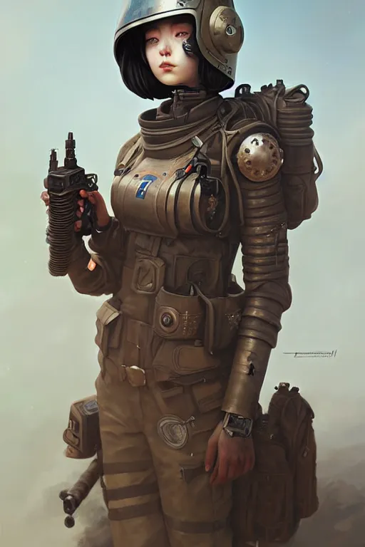 Image similar to portrait of dieselpunk blackpink jisoo soldier girl, helmet, desert, armored, highly detailed, digital painting, face detail, sharp focus, art, illustrations by loish and ayanamikodon and irakli nadar and rossdraws and wlop