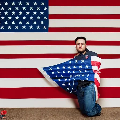 Image similar to daizy duke posing against the American flag, wide shot, realistic, 8k resolution, hyperdetailed, highly detailed, real life, outside lighting, high quality, photo