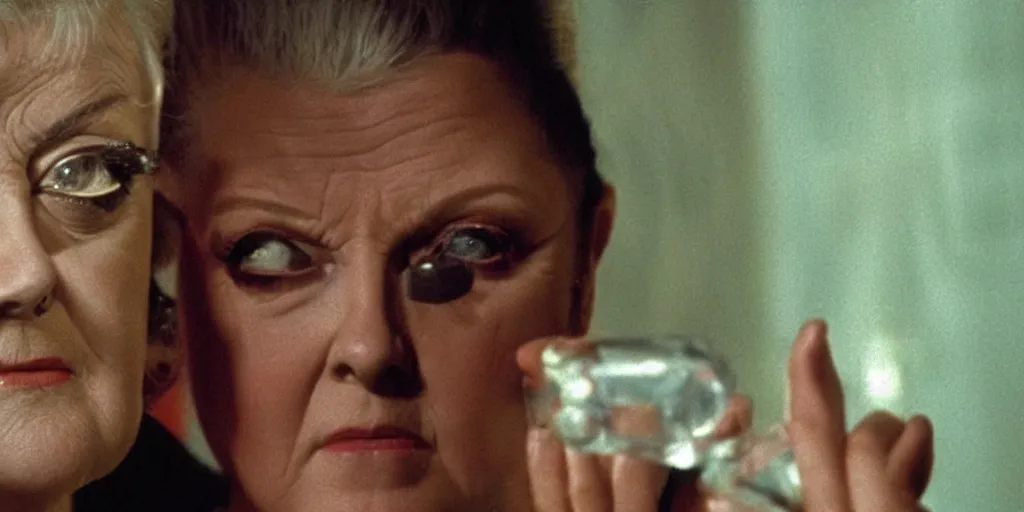Prompt: Angela Lansbury as Morpheus offering pills in The Matrix (1999) red chair, highly detailed, 4k