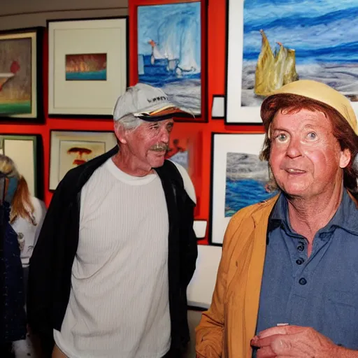 Image similar to gilligan and the skipper attend an art opening,