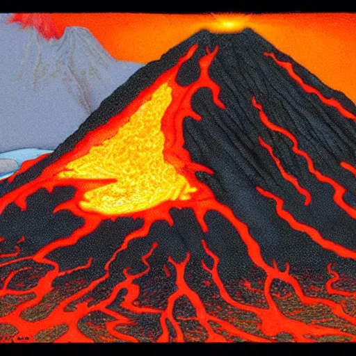 Image similar to poutine ( the canadian meal ) from ngauruhoe ( mount doom ), lava texture, char texture, volcano texture, fire texture, by alan lee, by john howe