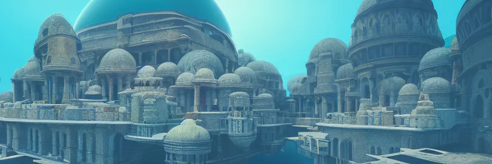 Image similar to a beautiful digital illustration of a domed underwater city by beeple | Byzantine architecture | cinematic | unreal engine | octane | photorealistic |