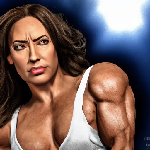 Image similar to The Rock Johnson if he was a woman, high octane render, 4k, hd