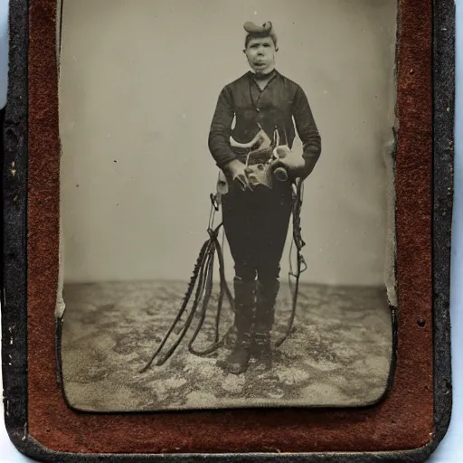 Prompt: tintype photo, bottom of the ocean, cowboy riding squid