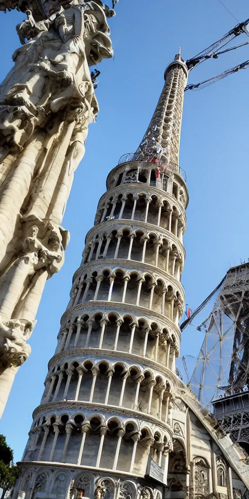 Prompt: The Leaning Tower of Pisa near the Eiffel Tower