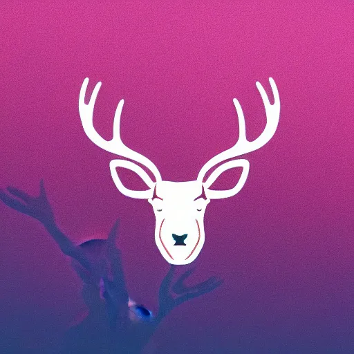 Image similar to logo for corporation that involves deer head, symmetrical, retro pink synthwave style, retro sci fi