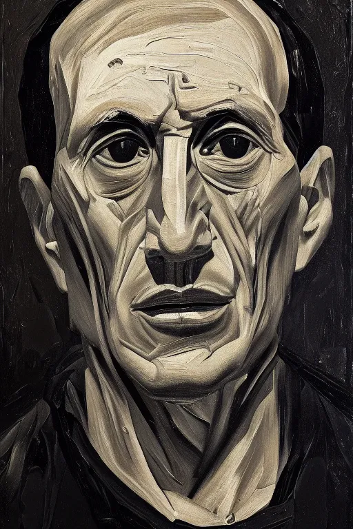 Prompt: a portrait a very ordinary person, by Pierre Soulages, impasto oil paint, black monochrome, anatomically correct, beautiful perfect face, sharp focus, Highly Detailed, heavy brushstrokes