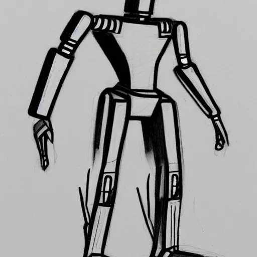 Prompt: a simple pencil sketch of a giant humanoid athletic sleek futuristic humanoid robot android powering up, lines of energy swirling around it