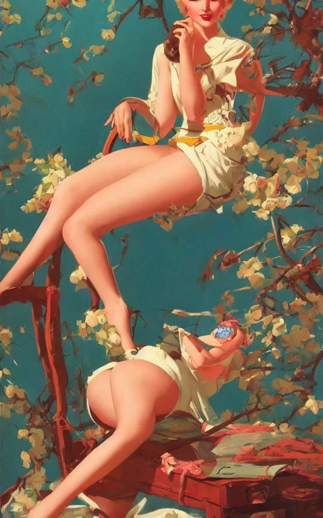 Image similar to a beautiful painting representative of the art style of gil elvgren