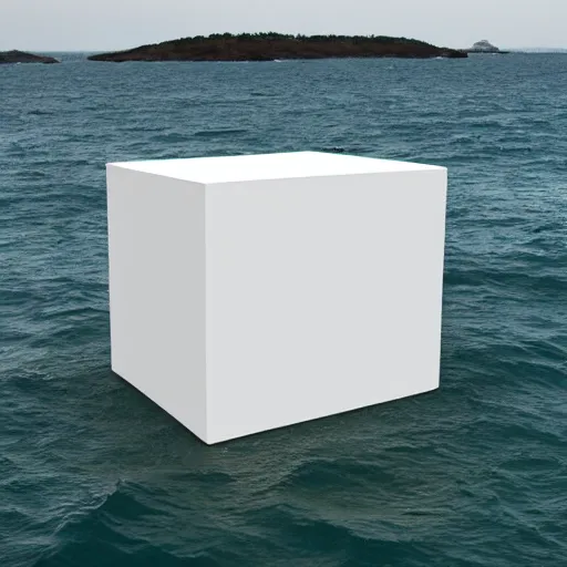 Image similar to a cube in the middle of the sea in the style of richard serra