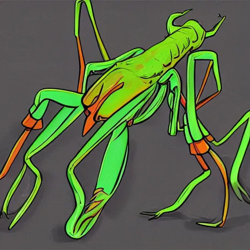 Image similar to concept art of a praying mantis themed superhero, high detail,