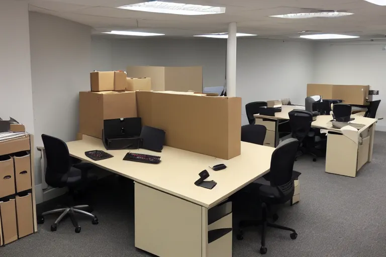 Prompt: office space packed up for move out