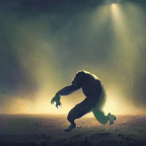 Prompt: a gorilla performing on stage at Coachella, dramatic lighting, illustration by Greg rutkowski, yoji shinkawa, 4k, digital art, concept art, trending on artstation