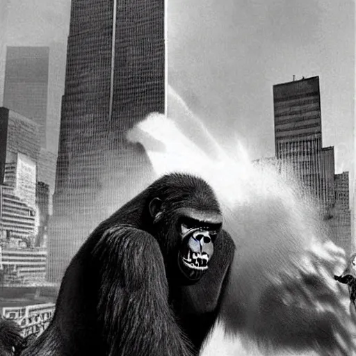 Prompt: king kong smashing the world trade center, award winning photograph