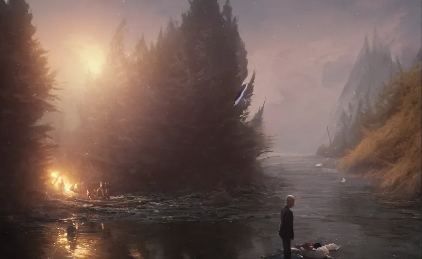 Image similar to highly detailed portrait of joe biden as a homeless, stuck in the river, stephen bliss, unreal engine, fantasy art by greg rutkowski, loish, rhads, ferdinand knab, makoto shinkai and lois van baarle, ilya kuvshinov, rossdraws, tom bagshaw, global illumination, radiant light, detailed and intricate environment