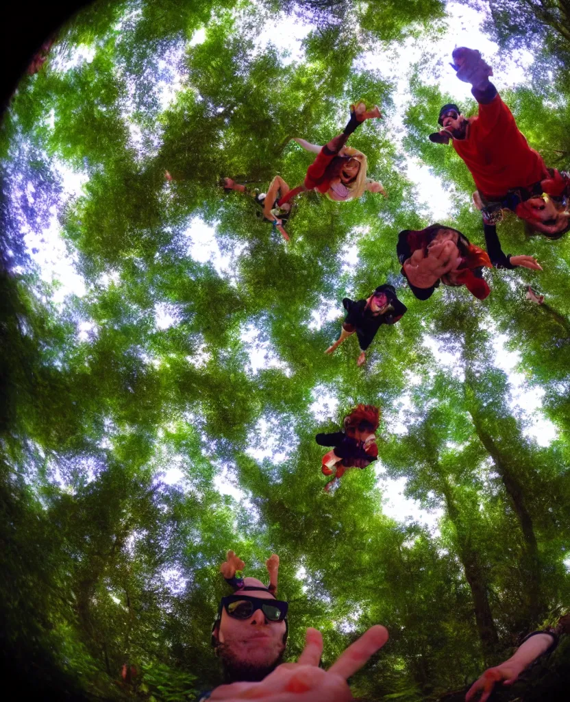 Prompt: gopro photo first person perspective of psilocybin acid elves