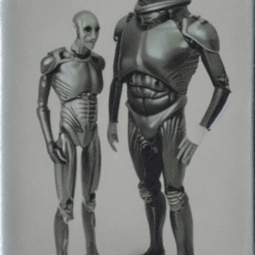 Image similar to old polaroid photo of first contact with the grey aliens