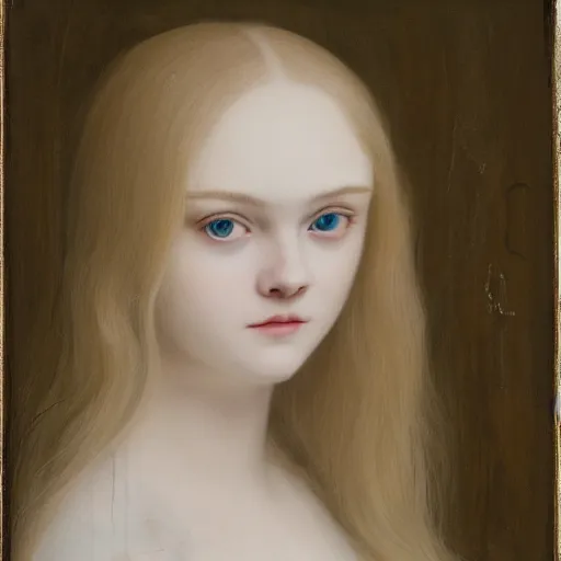 Prompt: Painting of Elle Fanning in the Bermuda Triangle, long blonde hair, delicate, pale milky white porcelain skin, by da Vinci. 8K. Extremely detailed.