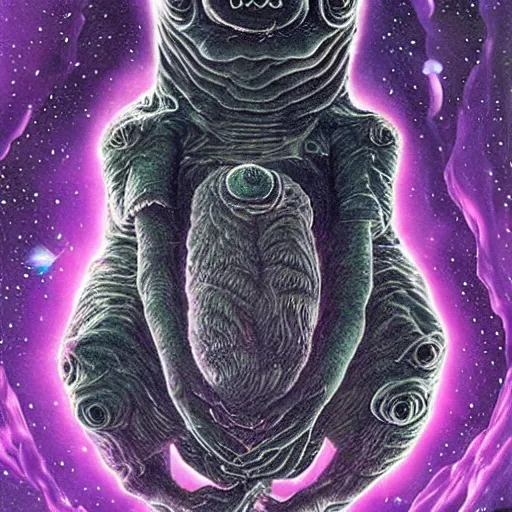 Prompt: the alien cosmic transcendent tardigrade that awaits you at the end of all of space and time, inspired by dan hillier