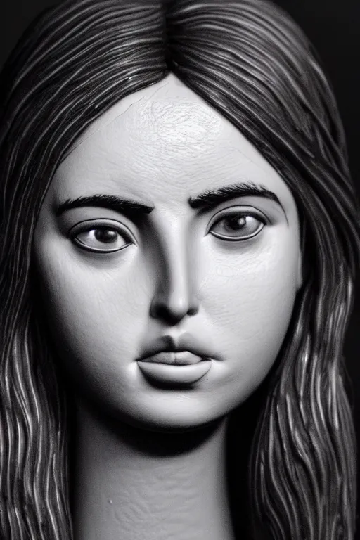 Prompt: ultra realistic clay head of ana de armas on black background, highly detailed, real, canon 5 d