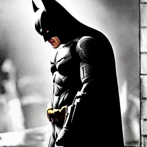 Image similar to batman having a cold shower, in the film, the dark knight, christopher nolan