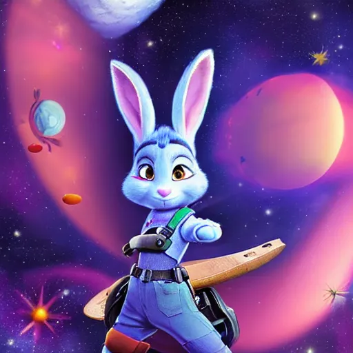 Image similar to portrait of Judy Hopps in the space with nebulae, realistic painting, high definition, digital art, matte painting, very detailed, realistic