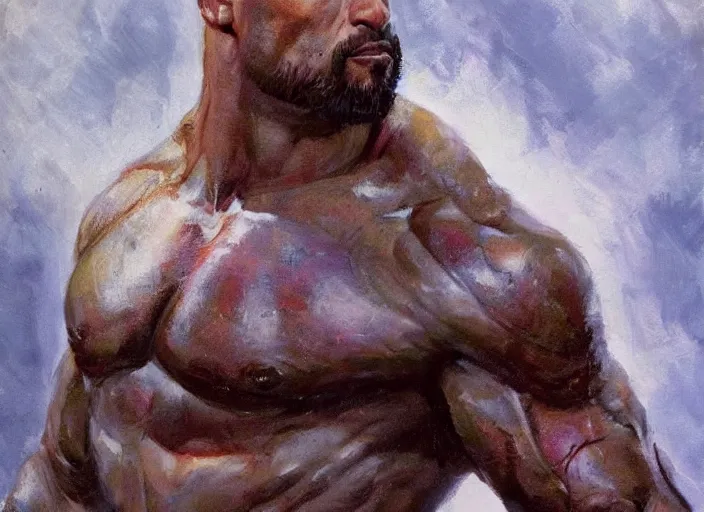 Prompt: a highly detailed beautiful portrait of dwayne johnson as kratos symmetric!!!!!, by gregory manchess, james gurney, james jean