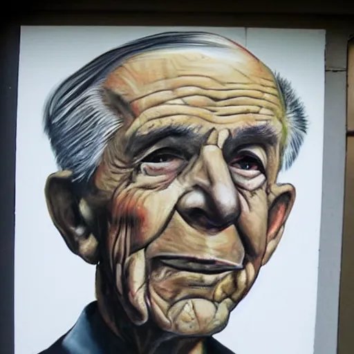 Prompt: street art rightful detailed portrait of dan myers at elderly age of 1 0 5