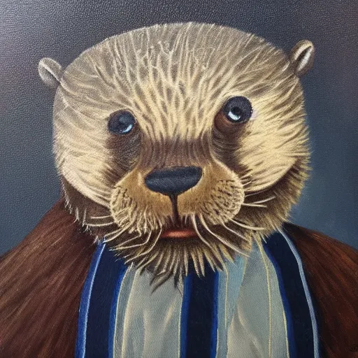 Image similar to oil painting of royal king otter dressed as a king