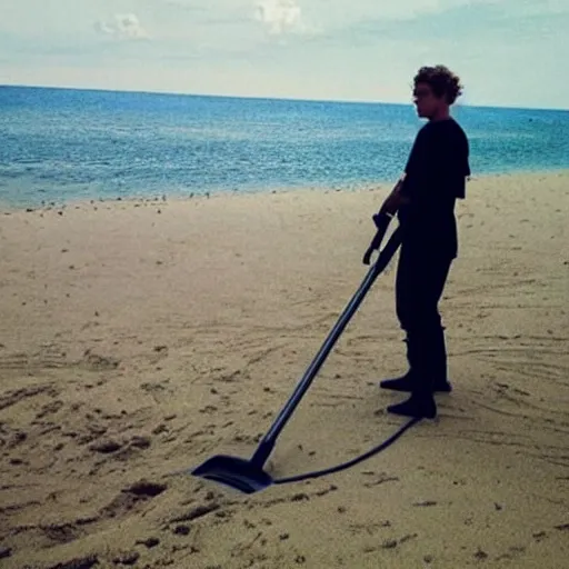 Prompt: “Anakin Skywalker vacuuming the beach to remove sand”