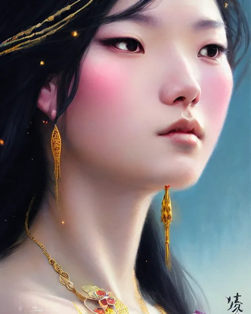 Image similar to a beautiful taiwan goddess with sundress with jewelry | | winter, realistic shaded, unpleasant face, good looking, fine details, realistic shaded lighting poster by greg rutkowski, magali villeneuve, artgerm, jeremy lipkin and michael garmash and rob rey