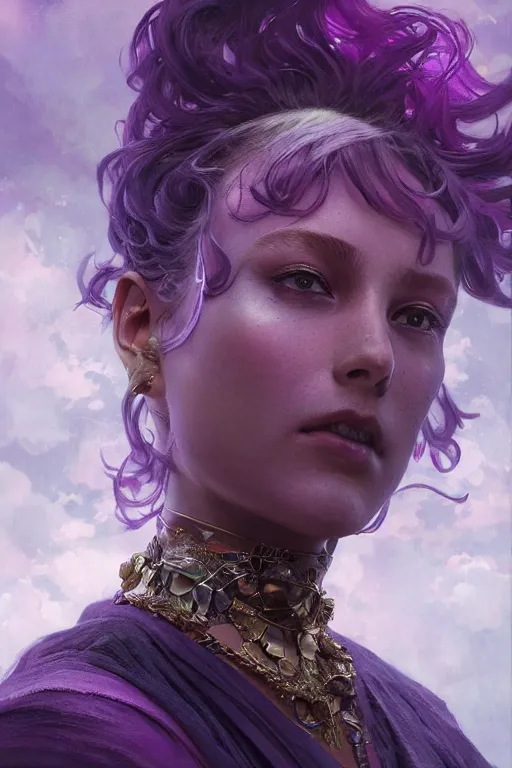 Prompt: A mystical mesmerizing 8k hyperrealistic taurus, transforming into a purple haze, soft, sharp focus, detailed, art by Greg Rutkowski and artgerm and Alphonse Mucha