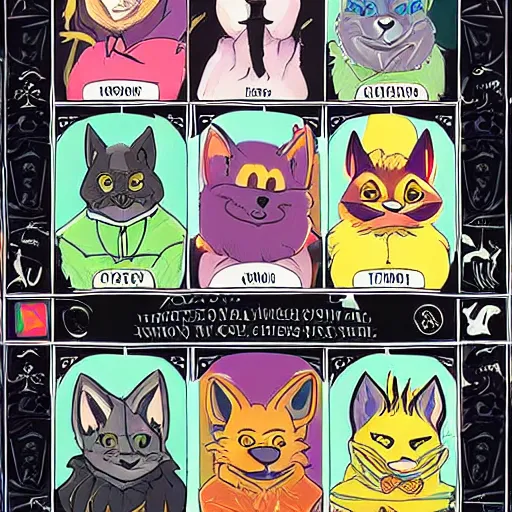 Image similar to tarot cards featuring cringe furry oc fursonas