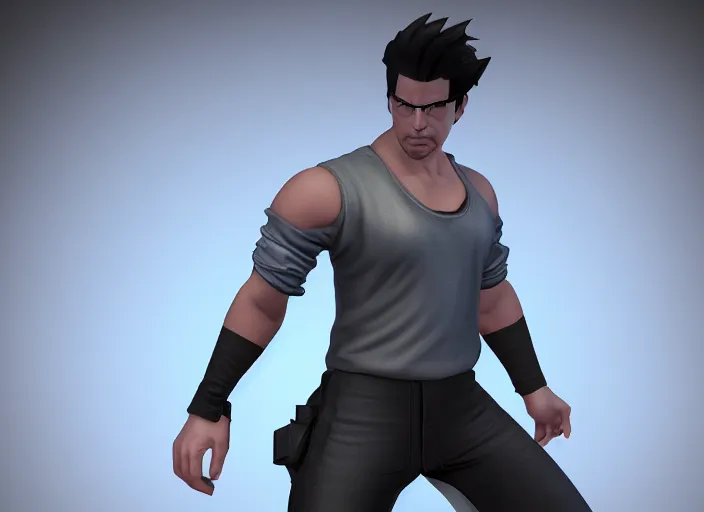 Image similar to 3 d model of zak bagans character in fighting game, stylized 3 d graphics, hdr, ultra graphics, ray tracing, 4 k image