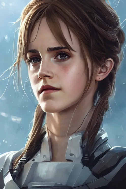 Prompt: hyper realistic painting of emma watson in an eva plugsuit. hyper detailed face. anime concept art. 4 k. art by greg rutkowski trending on artstation. extremely detailed.