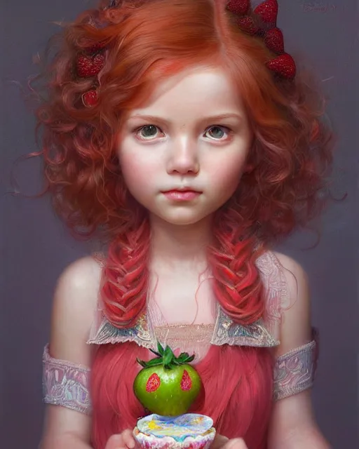 Prompt: strawberry shortcake portrait | highly detailed | very intricate | symmetrical | whimsical and magical | soft cinematic lighting | award - winning | closeup portrait | doll | painted by donato giancola and mandy jurgens and ross tran | pastel color palette | featured on artstation