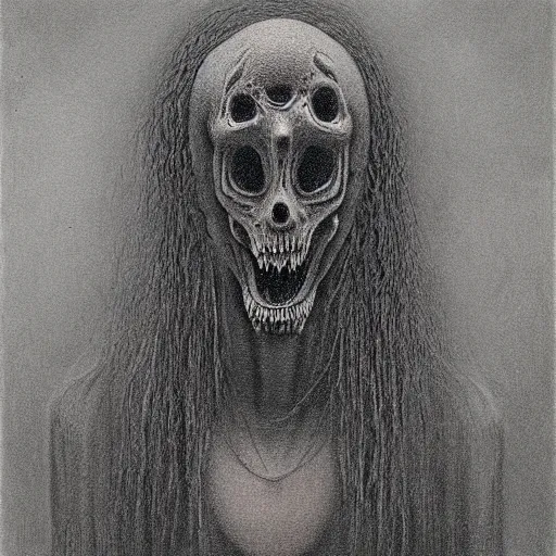 Prompt: grunge drawing of the one that hides under your bed by - Zdzisław Beksiński, detailed, elegant, intricate, horror themed