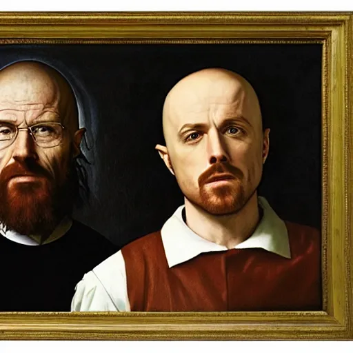 Prompt: renaissance portrait of walter white and jesse pinkman