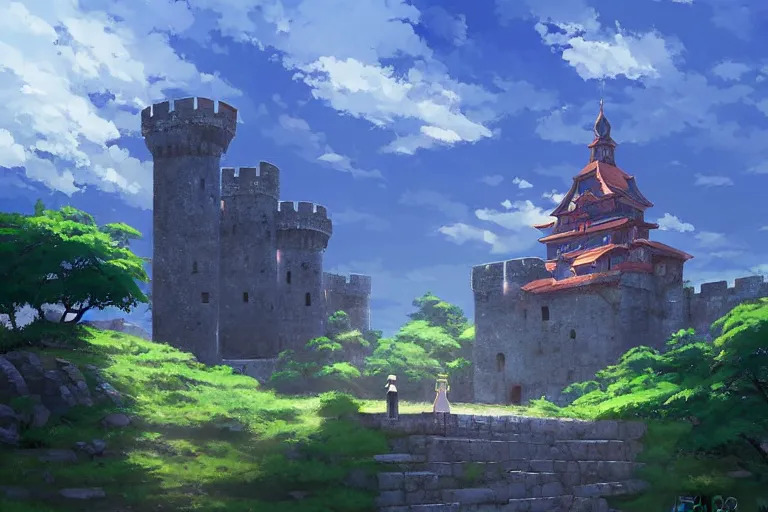 Prompt: ancient castle, painting by makoto shinkai