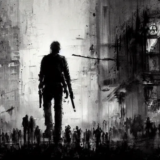 Image similar to the walking dead poster drawn by jeremy mann