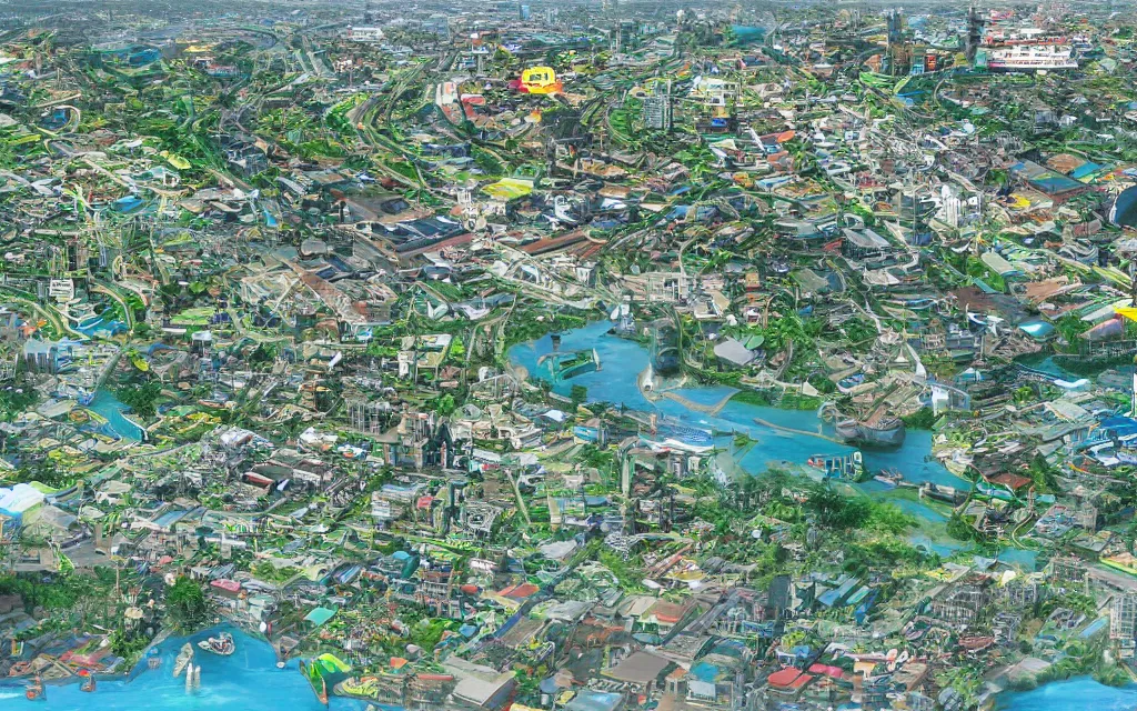 Image similar to city of denpasar bali in the year 3 0 0 0